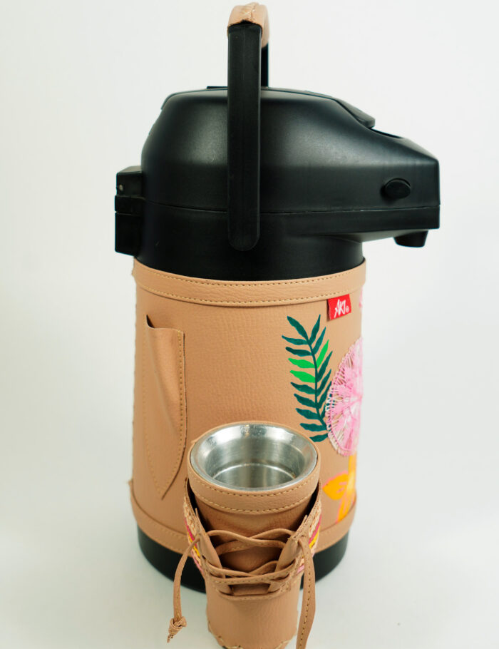 Termo Inox 1.9 En Simil Beige Graneado Con Arte Y Ñanduti