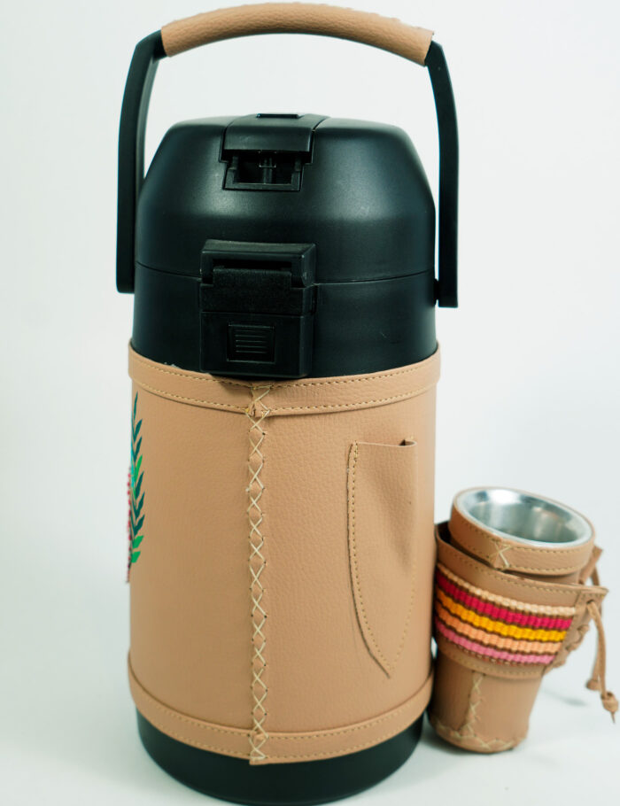 Termo Inox 1.9 En Simil Beige Graneado Con Arte Y Ñanduti
