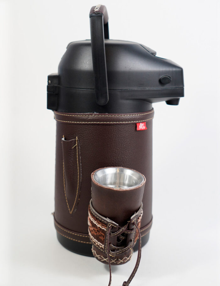 Termo Inox 1.9 En Simil Cuero Marron Graneado Con Ao Poi
