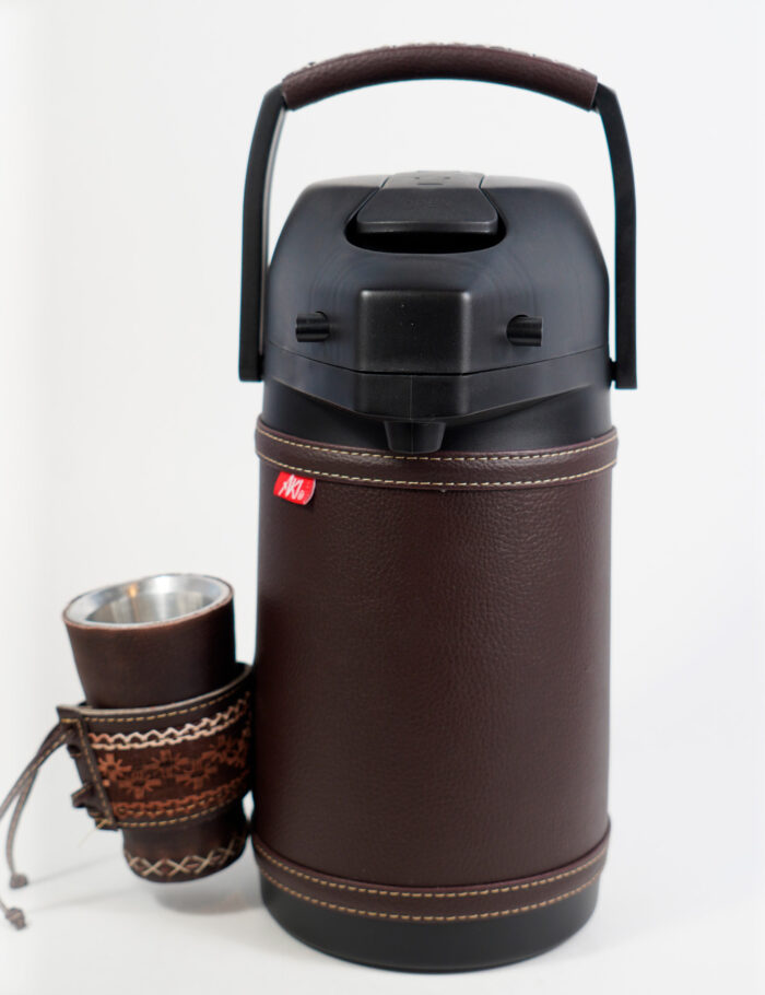 Termo Inox 1.9 En Simil Cuero Marron Graneado Con Ao Poi