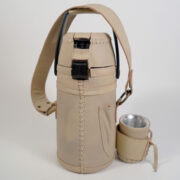 Termo Inox 1.3 Forrado Completo En Cuero Marron Japones Claro Con Ao Poi