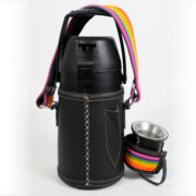 Termo Inox 1.3 En Cuero Negro Graneado Con Faja y Ñanduti