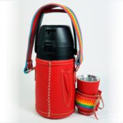 Termo Inox 1.3 En Cuero Rojo Con Faja Y Ñanduti