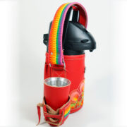 Termo Inox 1.3 En Cuero Rojo Con Faja Y Ñanduti