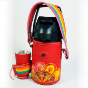 Termo Inox 1.3 En Cuero Rojo Con Faja Y Ñanduti