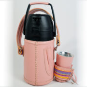 Termo Inox 1.3 En Cuero Rosa Con Faja Y Ñanduti