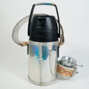 Termo Inox 1.3 En Simil Cuero Plateado Con Ao Poi