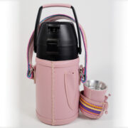 Termo Inox 1.3 En Simil Cuero Rosa Con Faja Y Ñanduti