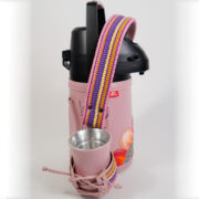 Termo Inox 1.3 En Simil Cuero Rosa Con Faja Y Ñanduti