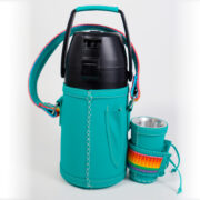 Termo Inox 1.9 En Simil Cuero Turquesa Con Faja Y Ñanduti