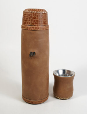 Termo Mate Inox En Cuero Color Marron Gastado Combinado Con Comodo Marron