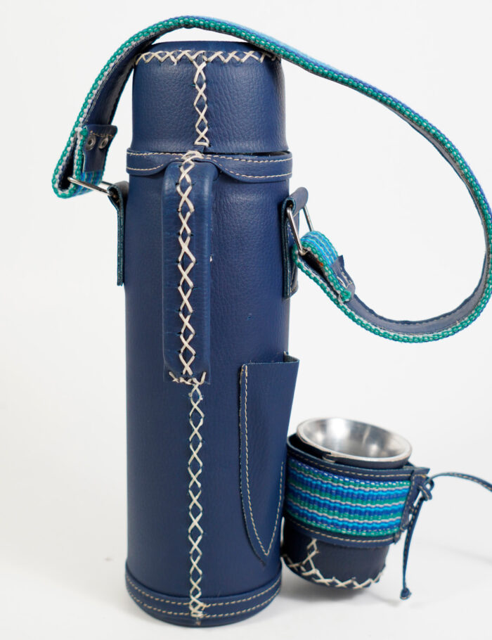 Termo Mate Inox En Simil Cuero Azul Francia Con Faja