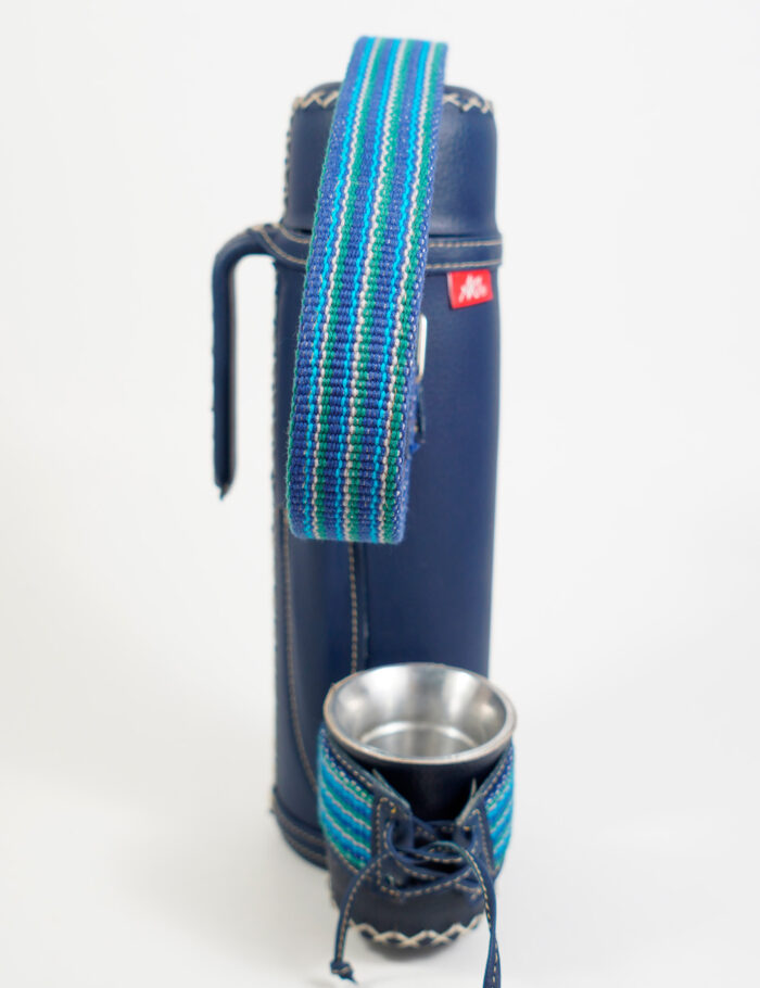 Termo Mate Inox En Simil Cuero Azul Francia Con Faja