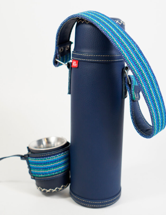 Termo Mate Inox En Simil Cuero Azul Francia Con Faja