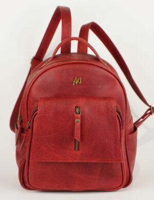 Mochila Mapiz En Cuero Rojo Gastado Premium