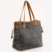 Cartera Allegra Todo Cuero Gris Gastado Combinado Con Marron Cafe