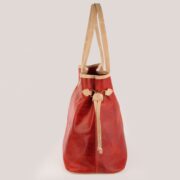 Cartera Allegra En Cuero Rojo Gastado Combinado Con Beige