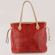 Cartera Allegra En Cuero Rojo Gastado Combinado Con Beige