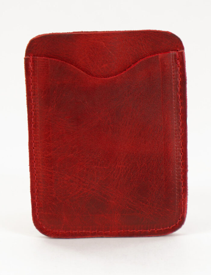 Tarjetero En Cuero Rojizo Gastado Con Ñanduti