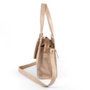 Cartera Kiki En Cuero Beige Crispado