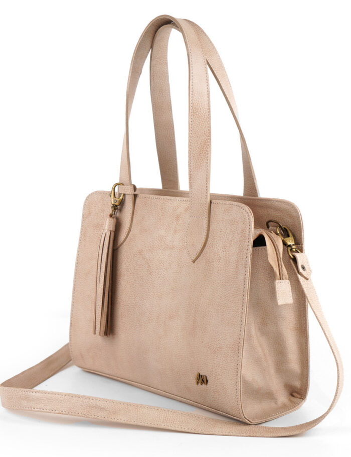 Cartera Kiki En Cuero Beige Crispado