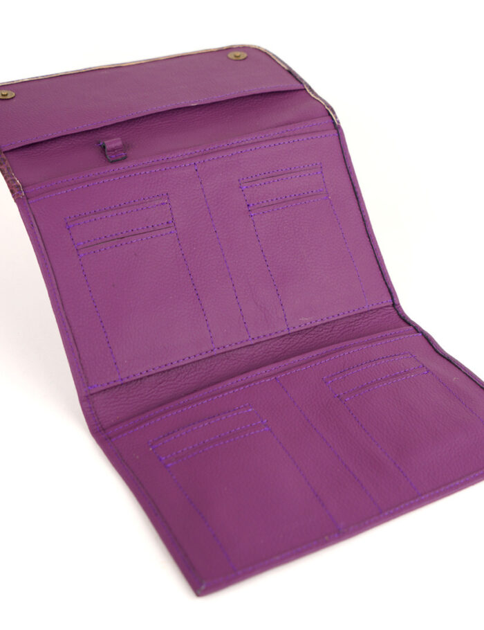 Porta Accesorio En Cuero Lila Graneado Combinado Con Lila Craquelado