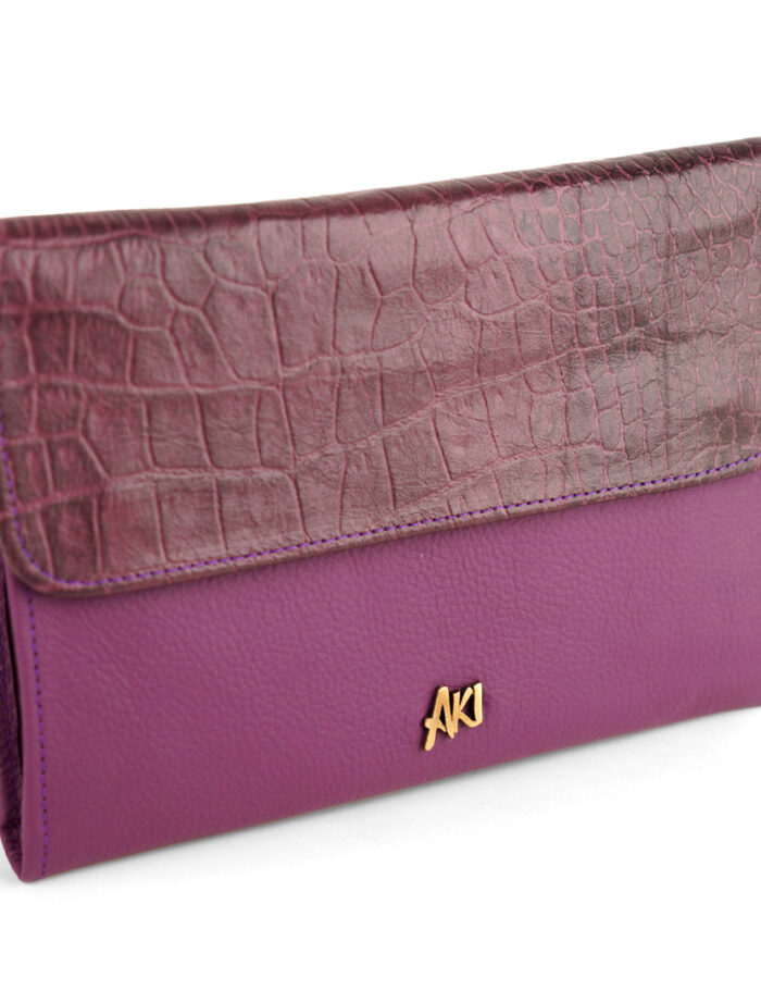 Porta Accesorio En Cuero Lila Graneado Combinado Con Lila Craquelado