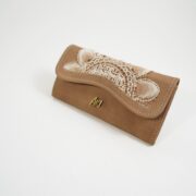 Billetera Doble En Cuero Marron Japones Con Ñanduti