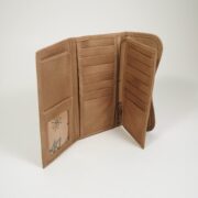 Billetera Doble En Cuero Marron Japones Con Ñanduti