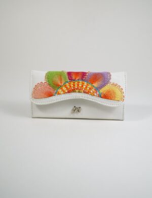 Billetera Doble En Cuero Blanco Con Ñanduti