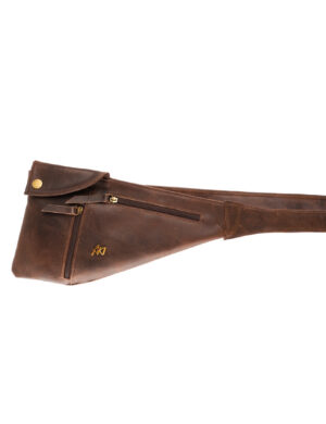 Riñonera Con Cierre En Cuero Marron Gastado