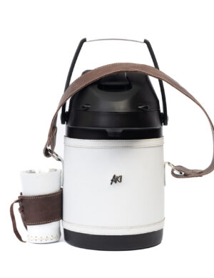 Termo Inox 2.5 L Tereré o Mate forrado en cuero blanco