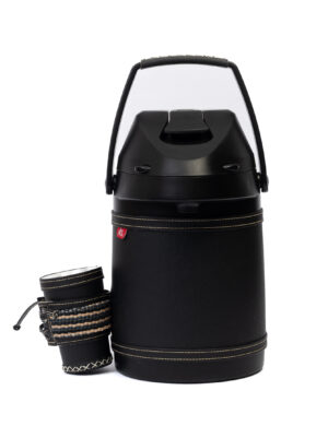 Termo Inox 2.5 L Tereré o Mate forrado en cuero negro con faja