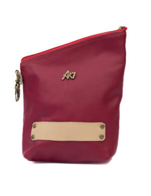 Yerbero de cuero púrpura oscuro con detalle de beige claro con cierre