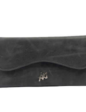 Billetera para dama de cuero gris oscuro con compartimiento simple